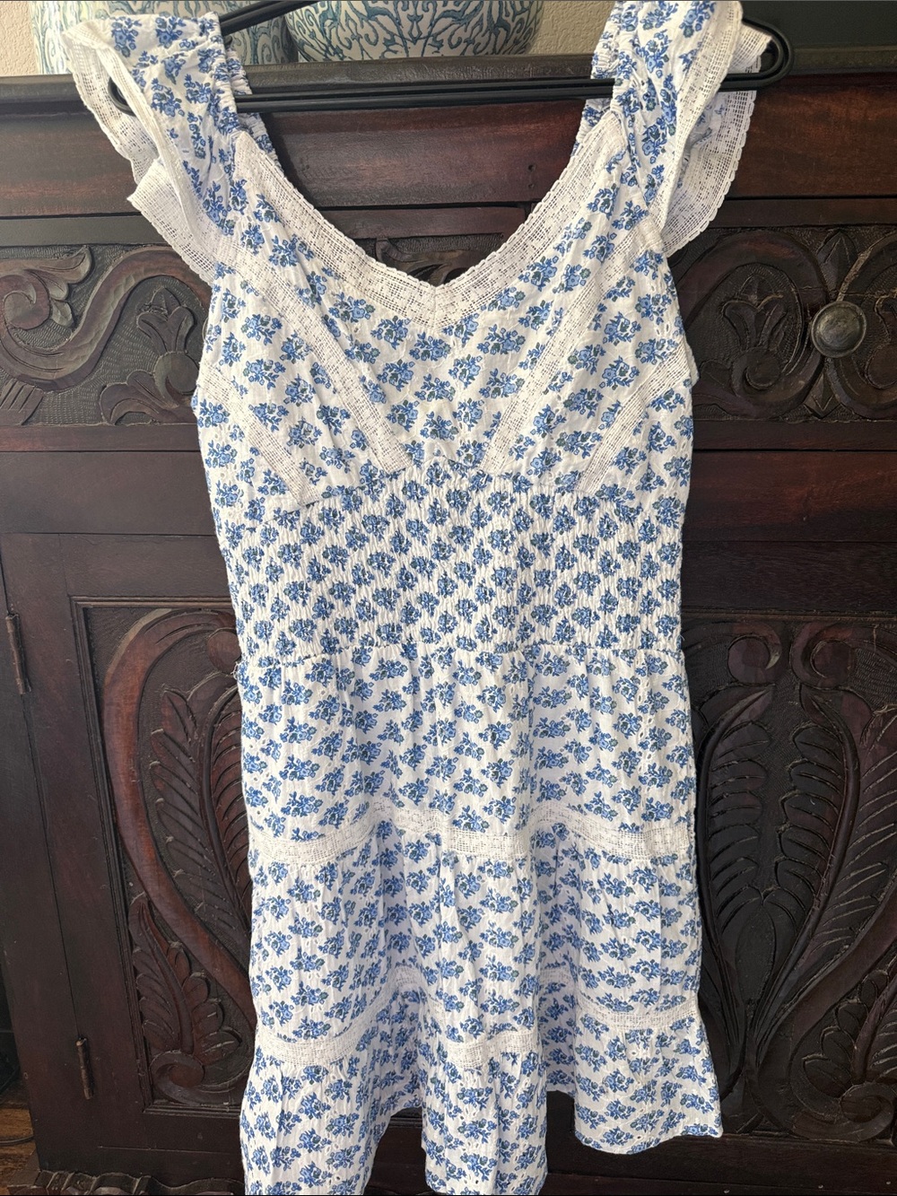 Blue Floral Smocked Sundress - Women